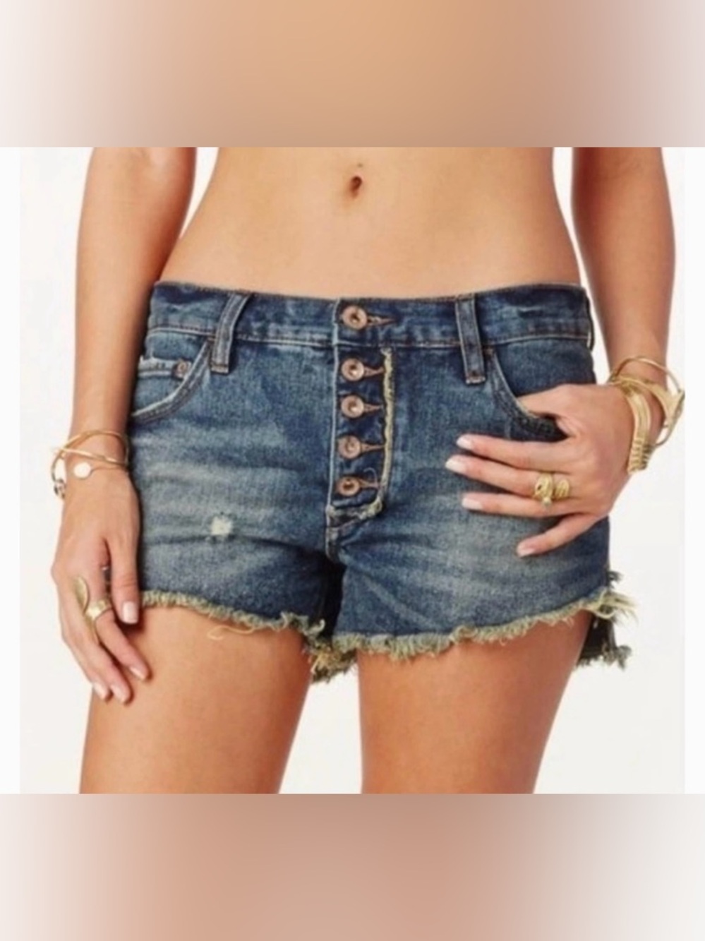 Free People Runaway Button Fly Daisy Duke Distressed Cut Off Denim Shorts Sz 25